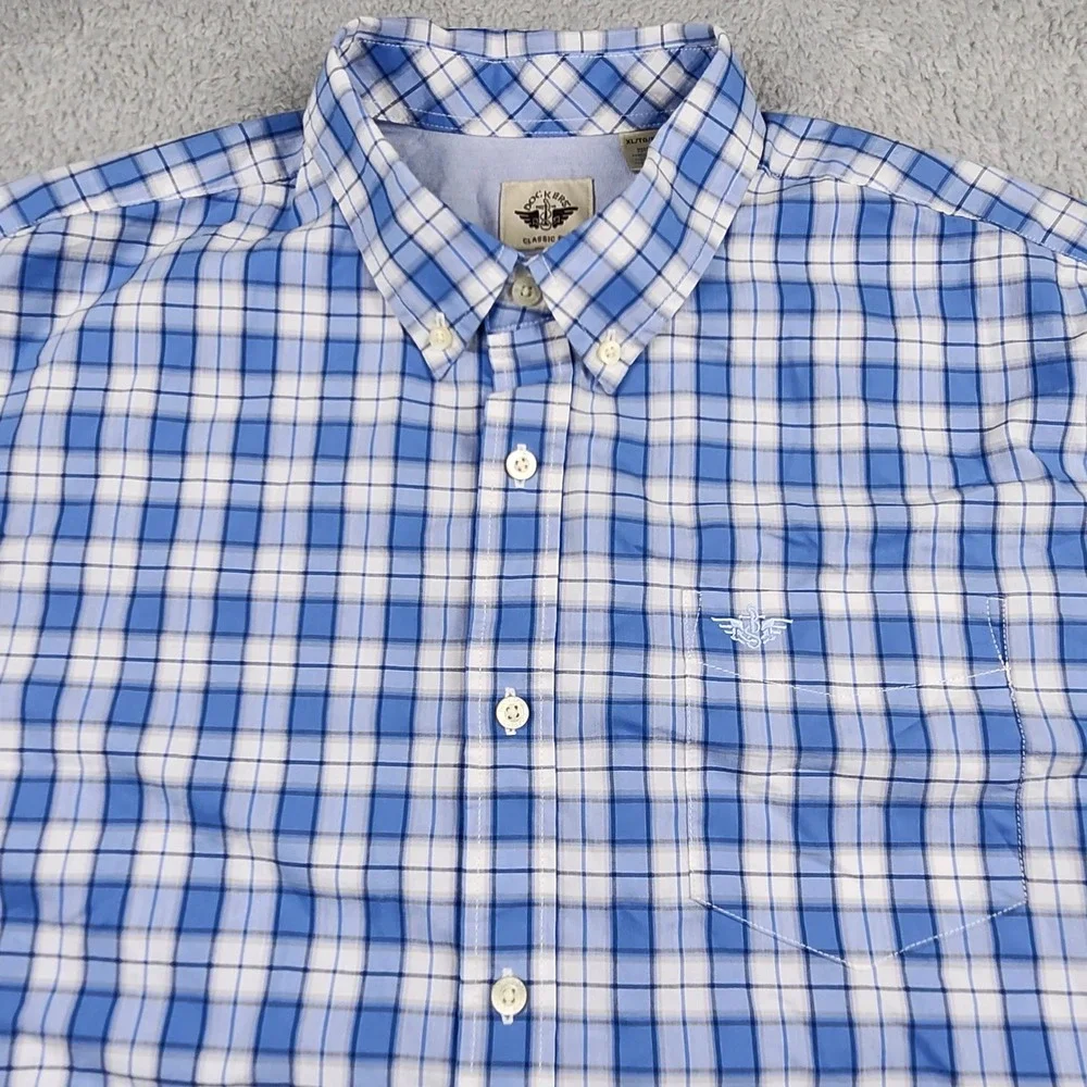 Dockers Button Down Shirt Mens XL Blue Plaid Long Sleeve Classic Fit Preppy